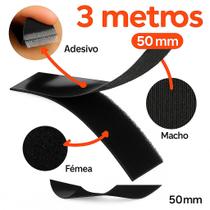 Fecho Contato Tiras Autocolantes Dupla Face 3 Mtros 50mm Largo Adesivo Forte Preto
