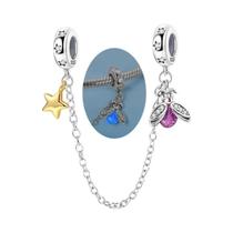 Fecho De Segurança Em Prata Esterlina 925 Com Pingente De Coração, Laço, Estrela E Lua Para Pulseira