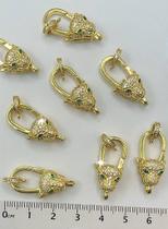 Fecho Tigre Cravejado Semijoia - Banho de Ouro 18K - 01 Unidade