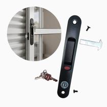 Fecho Trinco Concha Manual FEC-012APP 162mm Com 2 Chaves Janela Porta Aluminio Preto Alumifix