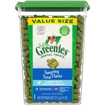 FELINE GREENIES Adulto Dental Cat Treats, Sabor de Atum Tentador, 9,75 oz. Tina