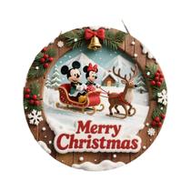 Feliz Natal Disney Mickey Minnie Placa Redonda De Madeira Personalizada Para Pendurar Decoração De