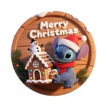 Feliz Natal Placa Redonda De Madeira Personalizada Com O Personagem Disney Stitch Decoração De Porta