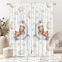 Felortte 82 "Wx 84" L Cartoon Teddy Bear Moon e Estrelas Cortinas de janela para o quarto do bebê Bedroom Nursery Home Decor Decorações com máquina de tecido lavável