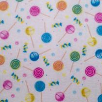 Feltro Estampado Doces Sonhos - Pirulitos e Balas - 0,50m x 0,70m Feltro Estampado Doces Sonhos - Pirulitos e Balas - 0,50m x 0,70m