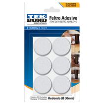 Feltro Redondo Protetor Para Mesas Cadeiras E Portas Com Adesivo 30mm Branco Com 12 Un Tekbond