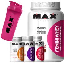 Femini Whey + BCAA + Cafeína + Picolinato de Chromo + Coqueleira Max Titanium