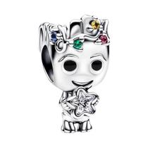 Feminino 925 Prata Charme Pulseira Pingente Mickey Superman Ponto Grânulo Balançar Jóias Acessórios