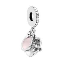 Feminino 925 Prata Coração Vermelho Xícara De Café Pingente Caber Pandora Pulseira Original Grânulo