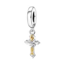 Feminino 925 Prata Cruz Coroa Virgem Maria Encantos Contas Caber Pulseiras Pandora Diy Jóias