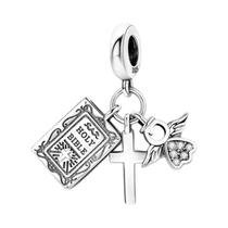 Feminino 925 Prata Cruz Pingente Asas De Anjo Enfermeira Médico Charme Pulseira Jóias Buda Grânulo