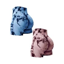 Feminino Cintura Alta Tie Dye Levantamento De Bunda Shorts De Ginásio Magro Estiramento Sem Costura