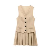 Feminino com decote em v sem mangas plissado mini vestido moda botão frontal feminino vestidos mujer
