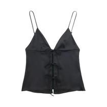 Feminino Elegante Decote Em V Frontal Laço Sem Mangas Sem Costas Slim Crop Top Y2k Alças Regata