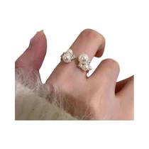 Feminino Elegante Pérola Zircão Manguito Anel Na Moda Design Criativo Casamento Jóias De Noiva