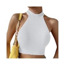 Feminino Fino Ajuste Sólido Com Nervuras Gola Alta Sem Mangas Halter Regata Estilo Y2k Colete De