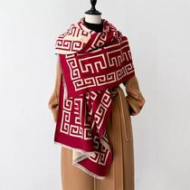 Feminino Grosso Inverno Dupla Face Jacquard Cashmere Envoltório Xale Lã De Alta Qualidade Cachecol