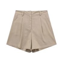 Feminino Verão Casual Vintage Algodão Linho Calça Terno Cintura Alta Shorts Conjunto Botão Colete