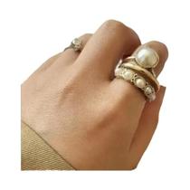 Feminino Vintage Ajustável Multi-camada Imitação De Pérola Moda Anel Jóias Acessórios