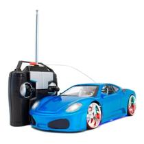 Ferrari de Brinquedo com Controle Remoto Led nas Rodas e Neon - Azul - Perfect