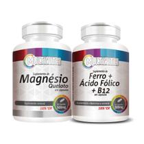 Ferro + Ácido Fólico + Vitamina B12 Metilcobalamina 500mg 60 Caps + Magnésio Quelato 60 Caps 500mg