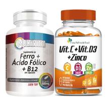 Ferro + Ácido Fólico + Vitamina B12 Metilcobalamina 500mg 60 Caps + Vitamina C + Vitamina D3 + Zinco 60 Caps Flora Nativ