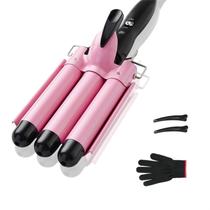 Ferro de ondulação TOP4EVER 25 mm, 3 cilindros, frisador de cabelo, rosa