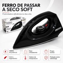 Ferro de Passar Roupa A Seco Soft 1000W Base Antiaderente Elétrico Doméstico Leve Preto 127V e 220V Ferro de Passar Roupa A Seco Soft 1000W Base Antiaderente Elétrico Doméstico Leve Preto 127V e 220V