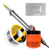 Ferro de Solda 60w 127v Profissional Com Suporte + Estanho Carretel 30g + Pasta Para Solda 110g