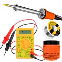 Ferro de Solda Com Suporte 60w 220v + Estanho Para Solda 30g + Pasta Solda 110g + Multímetro Ferro de Solda Com Suporte 60w 220v + Estanho Para Solda 30g + Pasta Solda 110g + Multímetro