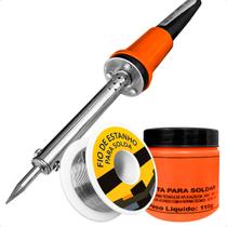 Ferro de Solda Profissional 30w 220v + Pasta Para Solda 110g + Estanho Soldagem 30g 1mm Kit