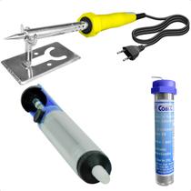 Ferro de Solda Profissional 40w 127v + Sugador + Fio Estanho 22g Suporte Ferro de Solda Profissional 40w 127v + Sugador + Fio Estanho 22g Suporte