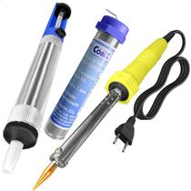 Ferro de Soldagem Profissional 40w Elétrico 127v Com Suporte E Sugador + Fio Estanho 22g Ferro de Soldagem Profissional 40w Elétrico 127v Com Suporte E Sugador + Fio Estanho 22g