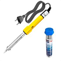 Ferro De Soldar 100 W 220V com Suporte + 1 Tubo Estanho 22 Ferro De Soldar 100 W 220V com Suporte + 1 Tubo Estanho 22