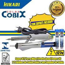 Ferro de Soldar Hikari Profissional Modelo Power 40 Potencia 34w 127v Kit 2 Tubinho estanho 1mm Cobix e Sugador de Solda
