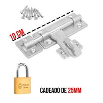 Ferrolho com Porta Cadeado + Parafusos + Cadeado Vários Tamanhos Pequeno Médio Grande