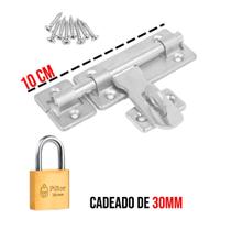 Ferrolho com Porta Cadeado + Parafusos + Cadeado Vários Tamanhos Pequeno Médio Grande