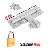 Ferrolho com Porta Cadeado + Parafusos + Cadeado Vários Tamanhos Pequeno Médio Grande