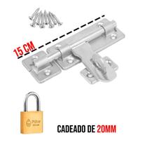 Ferrolho com Porta Cadeado + Parafusos + Cadeado Vários Tamanhos Pequeno Médio Grande Ferrolho com Porta Cadeado + Parafusos + Cadeado Vários Tamanhos Pequeno Médio Grande