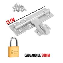 Ferrolho com Porta Cadeado + Parafusos + Cadeado Vários Tamanhos Pequeno Médio Grande