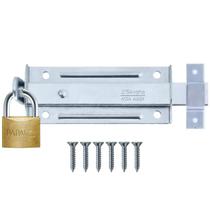 Ferrolho Trinco Tarjeta Fecho Chato 5,5Cm + Cadeado 25Mm