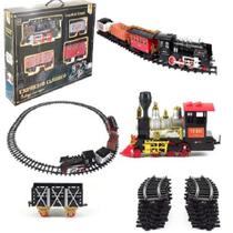 Ferrorama gigante trem eletrico grande locomotiva completa com fumaca som e luz vintage