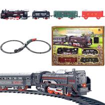 Ferrovia de Brinquedo Trem Elétrico Infantil Trenzinho Locomotiva Luz e 15 Trilhos