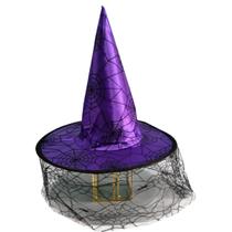 Festa de Halloween com chapéu de bruxa Flocking Spider Web Lace Veil