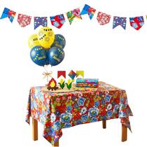 Festa Junina Kit: 3 Toalhas Mesa Chita Floral 70x70 + Bandeirinhas Tecido 5 Metros + 6 Apliques + 5 Balões Temáticos