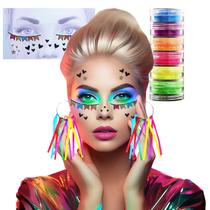 Festa Junina Kit Maquiagem Fantasia: Adesivo Rosto Temático Face Jewels + Sombra Neon 6 Cores + Brinco de Fitas Festa Junina Kit Maquiagem Fantasia: Adesivo Rosto Temático Face Jewels + Sombra Neon 6 Cores + Brinco de Fitas