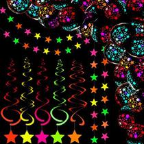 Festa Neon 61pcs: Balões UV 30cm + Guirlanda Estrela + Enfeites penduráveis p/ Aniv, Casamento e Arco