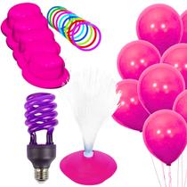 Festa Neon Rosa Lâmpada Espiral UV Chapéu Balão Abajur 72 pç - Luatek