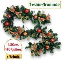 Festao Aramado Verde Natal Decoração Natalina Grande Cheio 1,8 metros 180cm Flexível Moldável Escada Lareira Classico Arvore Luxo Pinheiro - BTB FUN