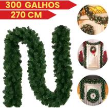 Festão de Natal Aramado 2,70 m x 25 cm 300 Galhos Densos Decoração Flexível Escadas Lareiras Portas e Mesas